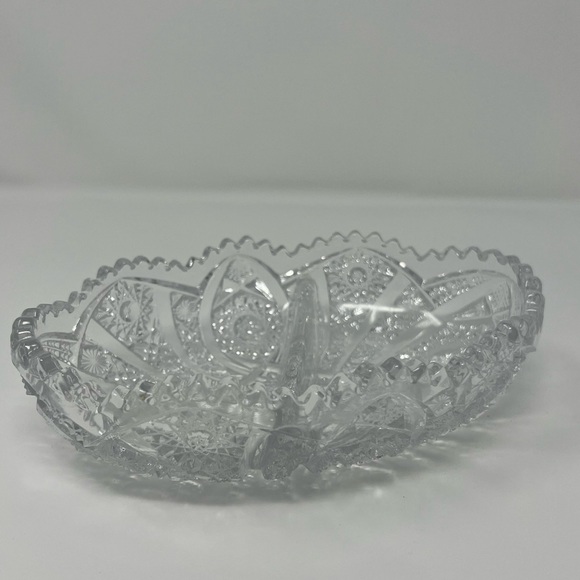 Vintage Imperial USA Leaded Crystal Divided Sawtooth Relish Olive Candy Dish - Picture 5 of 6